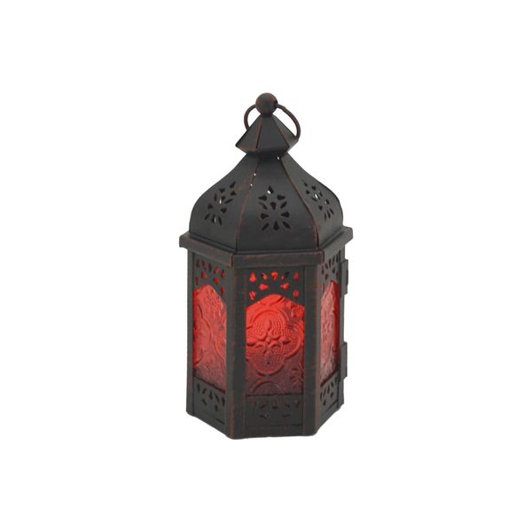 Lanterna Rebecca Mobili In Metallo E Vetro Nero E Rosso, 17X9X8 Cm-image