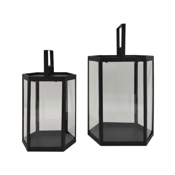 Rebecca Mobili Set Con 2 Lanterne Da Giardino In Metallo Nero E Pvc-image