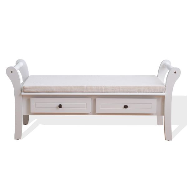 Rebecca Mobili Panca Imbottita Cuscino 2 Cassetti Legno Bianco Shabby 47,5X108,5X40-image