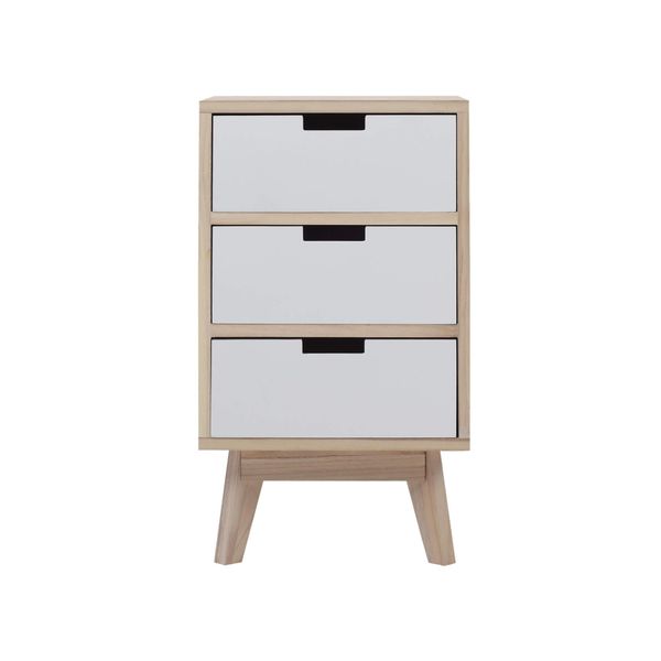 Comodino Rebecca Mobili Con 3 Cassetti In Legno Marrone E Bianco-image