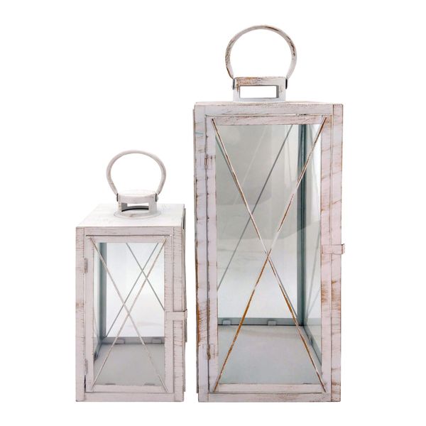 Rebecca Mobili Set Con 2 Grandi Lanterne In Metallo Bianco E Oro E Pvc-image