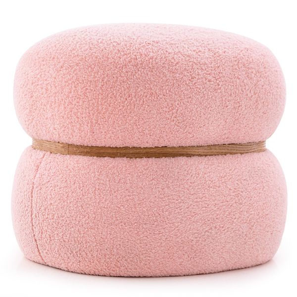 Sgabello Ovale Costway, Sgabello Da Trucco Rivestito In Sherpa Con Cuscino Antiscivolo Per I Piedi, Sgabello In Velluto Ottomano Per L'ingresso Del Soggiorno, 44 X 35 X 35 Cm, Rosa-image
