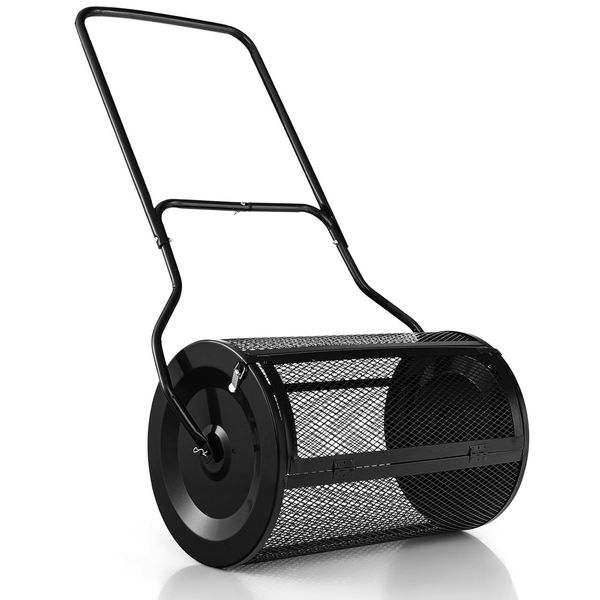 Spandiconcime Costway 80L, Spandiliquame Ø40X68Cm Con Impugnatura A U E Cesto In Rete, Spandiconcime Da Giardino Per Composter, Spandisemi, Spandiconcime Manuale In Metallo Nero-image