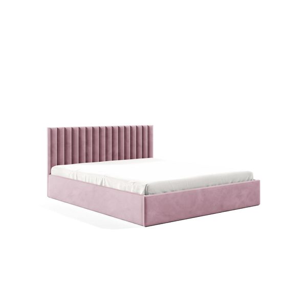 Letto Imbottito Gutto 200X200 A Doghe Metalliche In Tessuto Vellutato Rosa Con Box Letto E Vano Contenitore-image