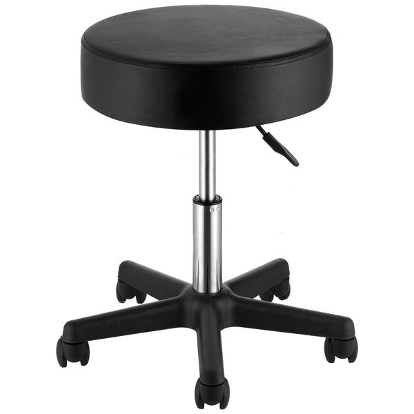 Vevor Sgabello Girevole Con Rotelle, Portata 181 Kg, Regolabile In Altezza, Sgabello Con Cuscino Ultrasottile, Sgabello Girevole Per Salone, Bar, Casa, Ufficio, Medicina, Massaggio, Nero-image