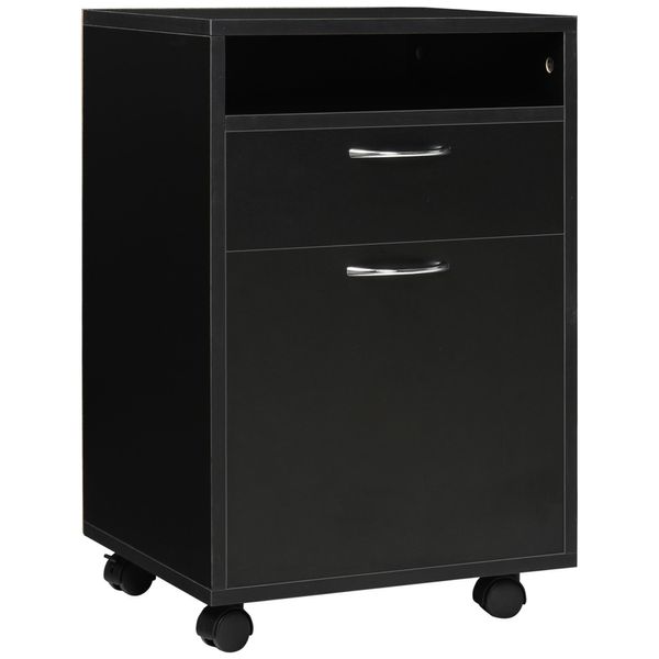 Homcom Piedistallo Mobile, Schedario, Piedistallo Per Ufficio Con Cassetto, Mobile Per Ufficio, Contenitore, Per Ufficio, Studio, Nero, 40 X 35 X 60 Cm-image