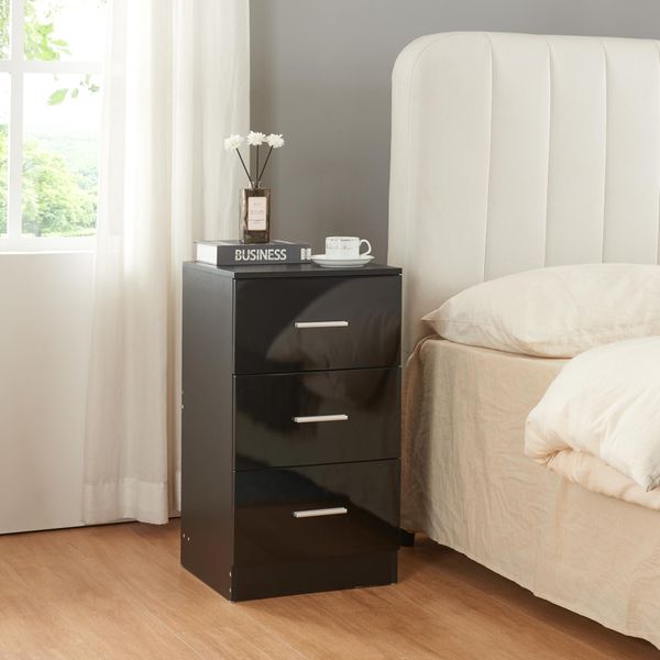 Comodino "Aurdal"" Con 3 Cassetti 66 X 37 X 34,5 Cm Nero, Lucido"-image
