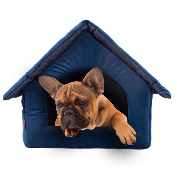 Elegante Grotta Per Cani, Cuccia Per Cani | Dimensioni L: 34 X 44 X 38 Cm | Colore: Velluto Blu | Casa Per Cani Di Media Taglia | Casa Per Gatti, Grotta Per Gatti-image