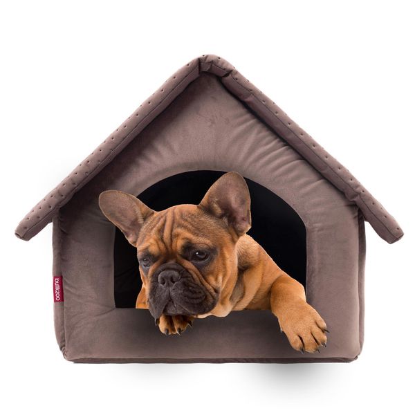 Elegante Grotta Per Cani, Cuccia Per Cani | Dimensioni L: 34 X 44 X 38 Cm | Colore: Velluto Marrone | Casa Per Cani Di Media Taglia | Casa Per Gatti, Grotta Per Gatti-image