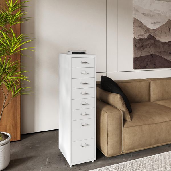 Piedistallo Mobile 'KöKar' Con 8 Cassetti In Acciaio 109 X 28 X 41 Cm Bianco-image
