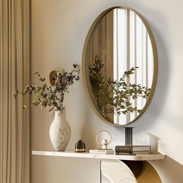 Wisfor Specchio Da Parete Ovale, Specchio Moderno Decorativo Con Cornice Dorata, Specchio Per Il Trucco Specchio Da Bagno Soggiorno Bagno Corridoio, Vetro-image