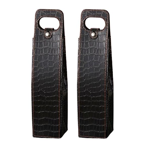 2X Sacchetto Regalo In Ecopelle Con Lussuoso Look Coccodrillo - Nero | Sacchetto Vino Per Bottiglia Singola | Sacchetto Regalo Riutilizzabile | Sacchetto Vino | Sacchetto Portatile Per Vino, Spumante, Champagne-image