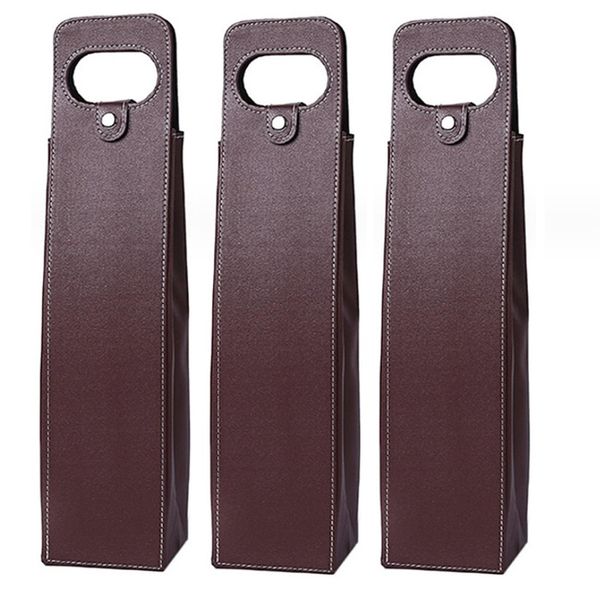 Set Di 3 Sacchetti Regalo In Ecopelle Con Maniglia Di Trasporto | Sacchetto Per Vino Con Chiusura Per Bottiglia Singola - Sacchetto Regalo Riutilizzabile | Sacchetto Per Vino Marrone Scuro | Sacchetto Portatile Per Vino E Spumante-image