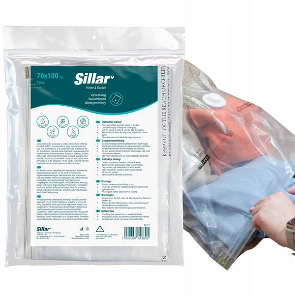 Sillar Sacchetto Sottovuoto Per Vestiti 70X100Cm Cubo | Sacchetto Sottovuoto Per Indumenti Con Valvola Ermetica - Trasparente 1 Pezzo-image