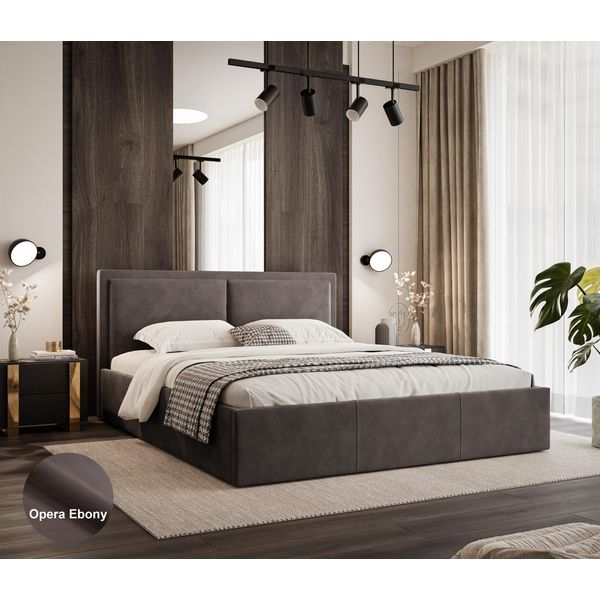 Gutto Letto Imbottito 120X200 In Velluto Marrone Ebano Con Contenitore E Contenitore-image