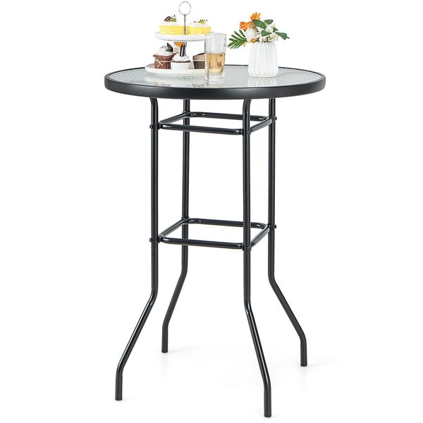 Tavolo Da Giardino Costway Con Piano In Vetro Temperato, Tavolo Bar Alto, Tavolo Bar 68X68X97Cm-image
