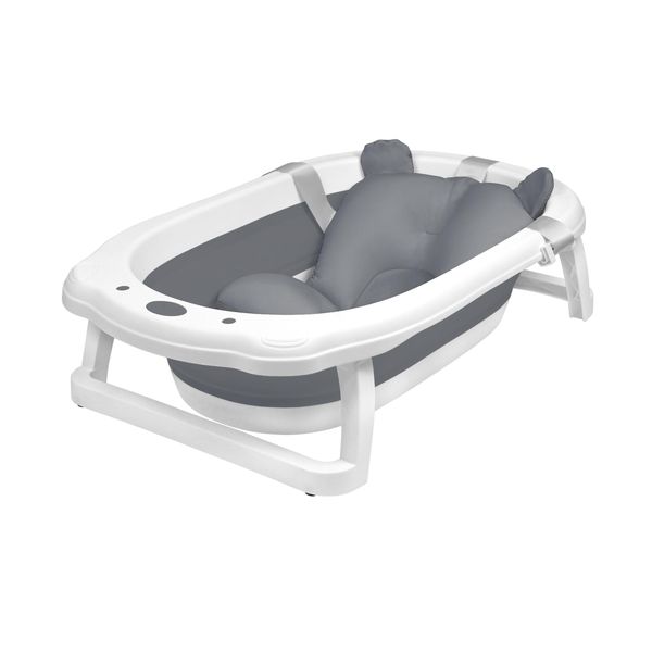 Va-Cerulean Vaschetta Per Bambini Vaschetta Per Bambini Pieghevole Con Cuscino Di Seduta Vaschetta Portatile Per Il Bagno Del Bambino, Grigio-image