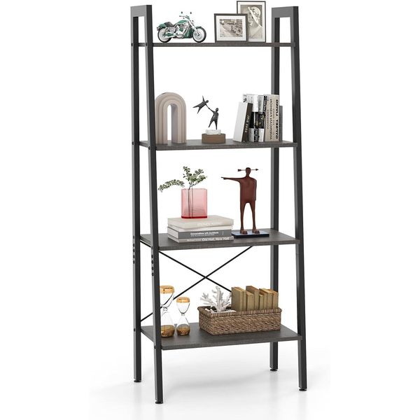 Libreria Costway A 4 Livelli Con Chiusura A Ribalta E Piedini Regolabili, Struttura In Metallo, Per Soggiorno, Studio E Ufficio (Marrone Scuro)-image