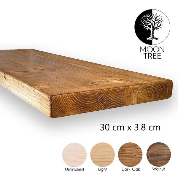 Moontree | Mensola Da Parete Rustica In Legno Ivar, 30X3,8X80Cm, Quercia Scura | Mensola Da Appendere, Mensola Da Parete In Legno Per Soggiorno-image