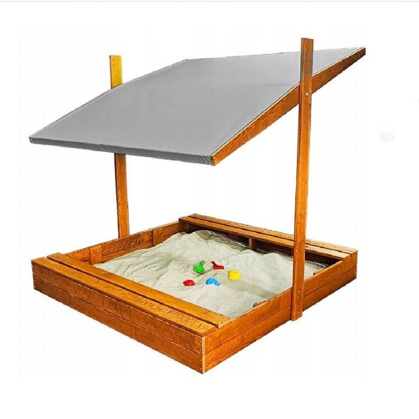 Sabbiera In Legno Con Copertura Impregnata Per Bambini Grigio 10785-image