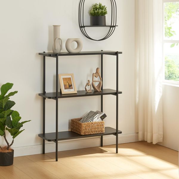 Scaffale A Terra 'Samnanger' Con 3 Ripiani 100 X 80 X 34 Cm Nero-image