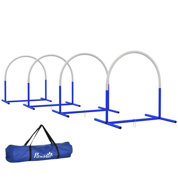 Pawhut Attrezzatura Per L'addestramento All'agilità Del Cane, Set Di Agilità Per Cani, Set Di Ostacoli Da 4 Pezzi Per Cani Anziani, Set Di Addestramento Per Cani Con Borsa Per Il Trasporto, Blu+Bianco, 88 X 6-image