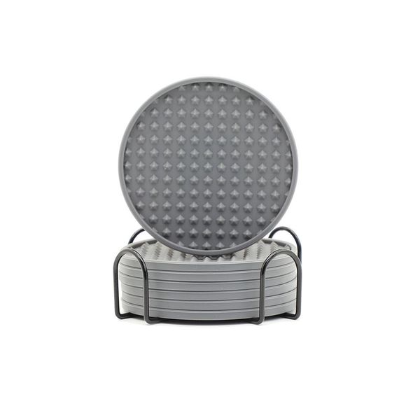 Inf Set Di 6 Sottobicchieri Da Caffè In Silicone Con Supporto Grigio-image
