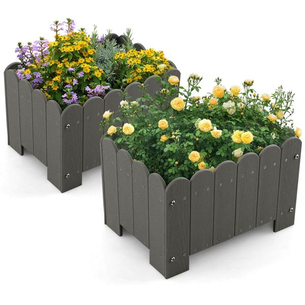 Costway 2Er Vaso Da Fiori Resistente Alle Intemperie Con Fori Di Drenaggio, Fioriera Hdpe Rettangolare, Letto Rialzato, Vaso Da Fiori 45X32X30Cm Grigio-image