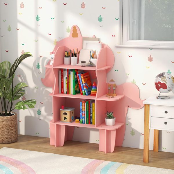 Costway Scaffale Per Bambini A 3 Livelli, Scaffale Per Giocattoli In Legno Con Ripiani Aperti (Rosa, Unicorno)-image