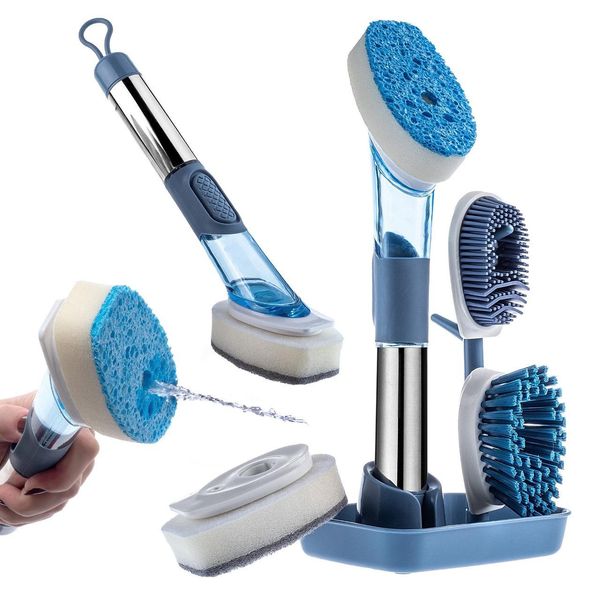 Set Di Spazzole Per Lavastoviglie Kadax, Dispenser Di Liquido Per Spugne Con Impugnatura E Supporto-image