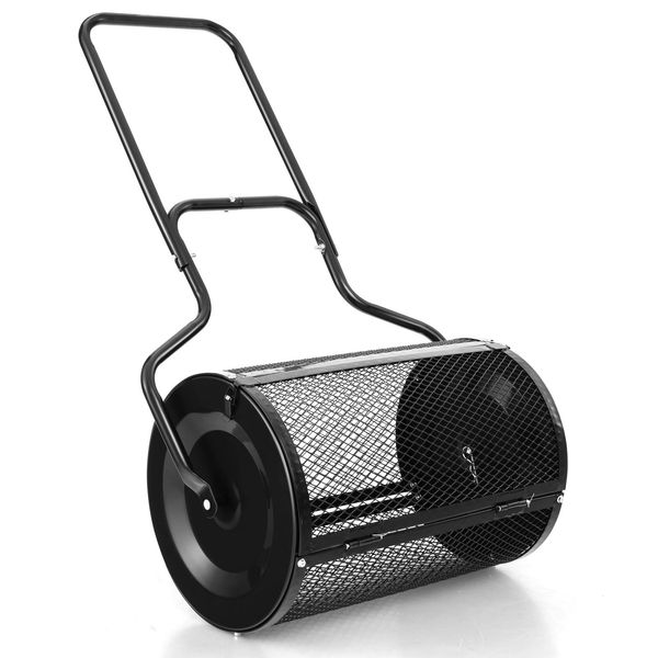 Spandiconcime Costway 75L, Spandiconcime Per Torba Con Impugnatura A U E Cesto A Rete, Spandiconcime Per Giardino, Spandiconcime In Metallo Per Sementi Nero-image