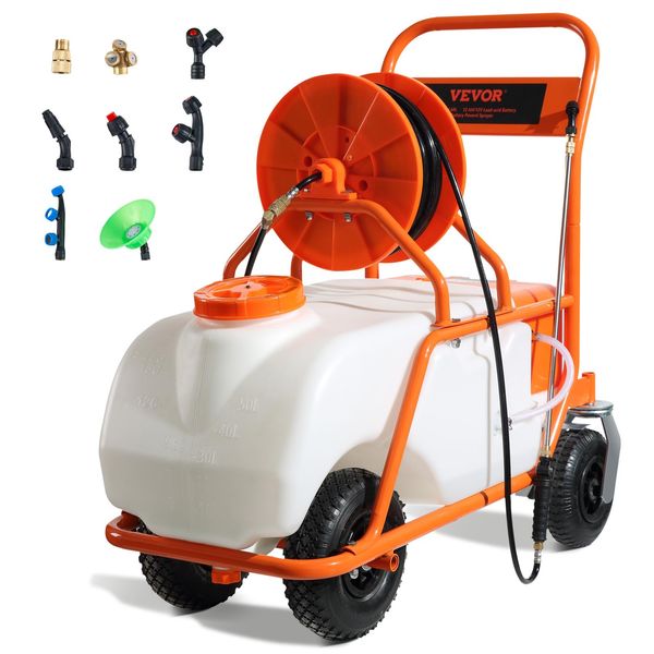 Vevor Irroratore Con Ruote, Pressione Regolabile 0-90 Psi, Irroratore Con Serbatoio Da 60 Litri, Con 8 Ugelli, 2 Bacchette, Coperchio Ad Ampia Apertura Per Giardinaggio, Diserbo, Irrorazione-image