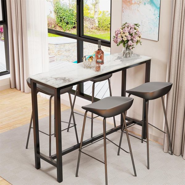 Wisfor Tavolo Da Bar Tavolo Da Cucina, Tavolo Da Pranzo In Marmo, Tavolo Da Bar Per Sala Da Pranzo, Cucina, Sala Feste, Con Struttura In Metallo, 120X40X105Cm, Bianco Giadeite Fredda-image