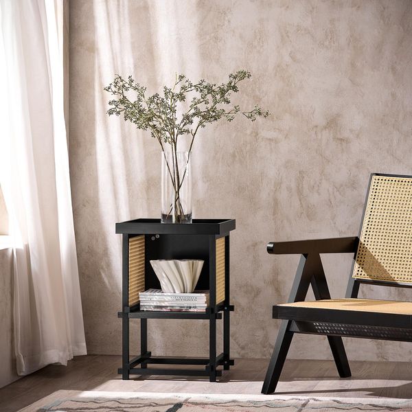 Sobuy HFBT03-SCH Tavolino Con Incastri A Tenone Tavolino Da Caffè Tavolino Da Telefono Comodino Comodino Tavolino Da Divano Wd Nero Circa 40X60X40Cm-image