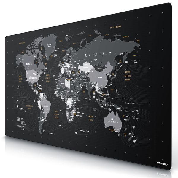 Titanwolf - Tappetino Per Mouse Xxxl 1800 X 800 Mm - Formato Grande Xxxl - Tappetino Da Scrivania - Retro Gommato - Antiscivolo E Lavabile - Gioco - Precisione E Velocità - Mappa Del Mondo Inglese-image