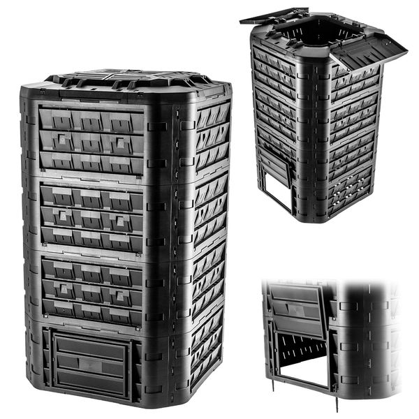 Compostiera Modulare Per Rifiuti Da Giardino Kadax, Compostiera Da Giardino In Plastica, Nera, 1250 Litri-image