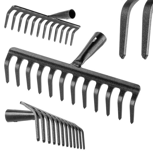 Rastrello Da Giardino Kadax Senza Manico, Rastrello Da Giardino In Acciaio, Rastrello Per La Manutenzione Del Giardino (Rettangolare A 10 Denti)-image