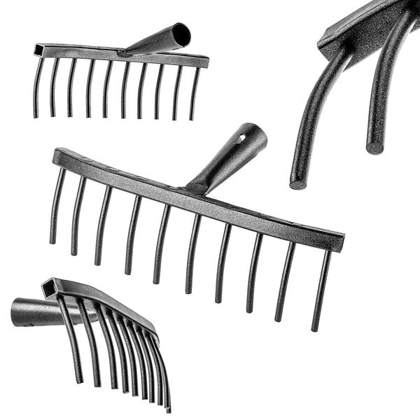 Rastrello Da Giardino Kadax In Acciaio, Rastrello Per Pietre, Rastrello Da Giardino Senza Manico, Testa Robusta (Rettangolare A 10 Denti)-image