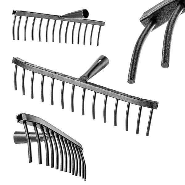 Rastrello Da Giardino Kadax In Acciaio, Rastrello Per Pietre, Rastrello Da Giardino Senza Manico, Testa Robusta (Rettangolare A 14 Denti)-image