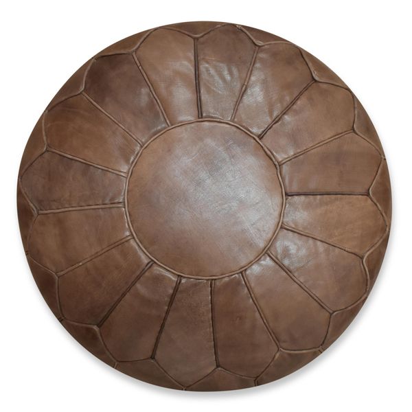 Pouf Marocchino Xl In Vera Pelle - Marrone - Fatto A Mano - Consegnato Riempito - Poggiapiedi A Sacco Ottomano-image