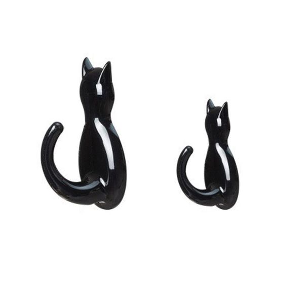 Inf Ganci Da Parete Autoadesivi A Forma Di Gatto, Confezione Da 2 Nero-image