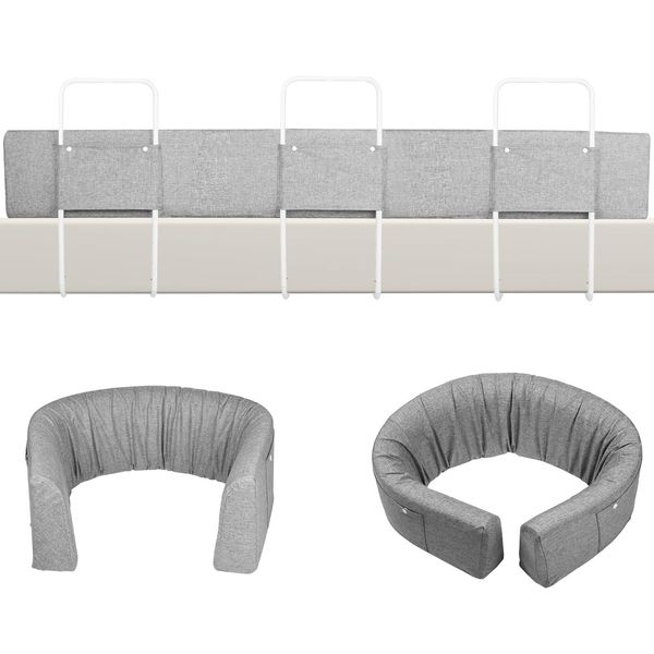 Yuenfong Sponda Del Letto Per Bambini Sponda Del Letto Deformabile Sponda Del Letto Per Bambini Con 5 Fori Regolabili, Protezione Anticaduta, Per Il Letto Dei Bambini Letti Dei Genitori, Grigio Lino, 200Cm-image
