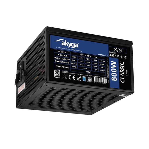 Alimentatore Atx 800W Akyga AK-C1-800 P4+4 2X PCI-E 6+2 Pin 6X Sata 3X Molex Apfc Fan 12Cm-image