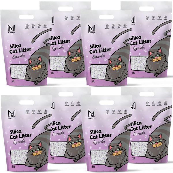8X 3,8L Mersjo Lettiera Per Gatti Al Silicio Lavanda – Profumata, Senza Polvere & Assorbente-image