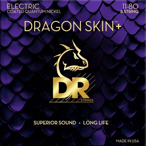 Dr Strings Dragon Skin+ Coated 8 Corde Heavy 11-80 Per Chitarra Elettrica-image