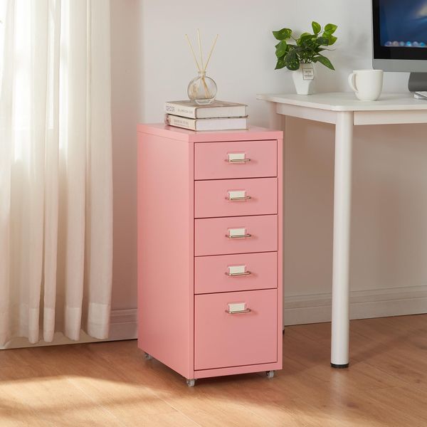 Piedistallo Mobile 'KöKar' Con 5 Cassetti In Acciaio 69 X 28 X 41 Cm Rosa-image