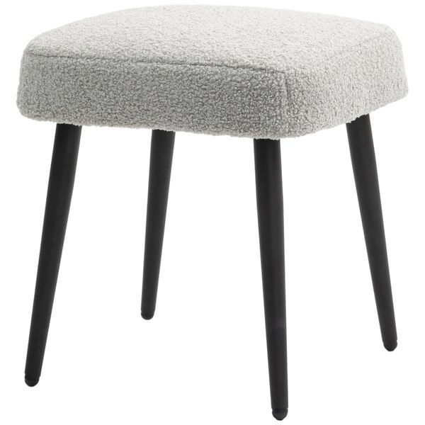 Homcom Sgabello Sgabello Da Trucco Quadrato Poggiapiedi Con Aspetto Cashmere, Gambe In Acciaio, Per Soggiorno, Camera Da Letto, Grigio Chiaro-image