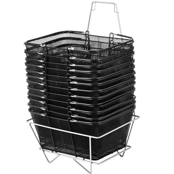 Succebuy Cestini Per La Spesa Con Manici, 12 Pezzi, Cestini Per La Spesa In Filo Metallico Nero, Cestini A Rete Portatili Per Supermercati, Negozi Al Dettaglio, Spesa, Nero-image