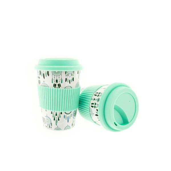 1X Tazza Da Caffè Da Viaggio, Tazza Da Caffè In Porcellana Con Coperchio 350Ml ZH4 Verde Chiaro-image