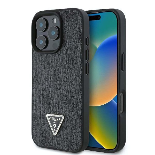 Guess GUHCP16XP4TDPK Custodia Protettiva Per Iphone 16 Pro Max 6,9" Nera In Pelle Rigida 4G Triangle Strass"-image
